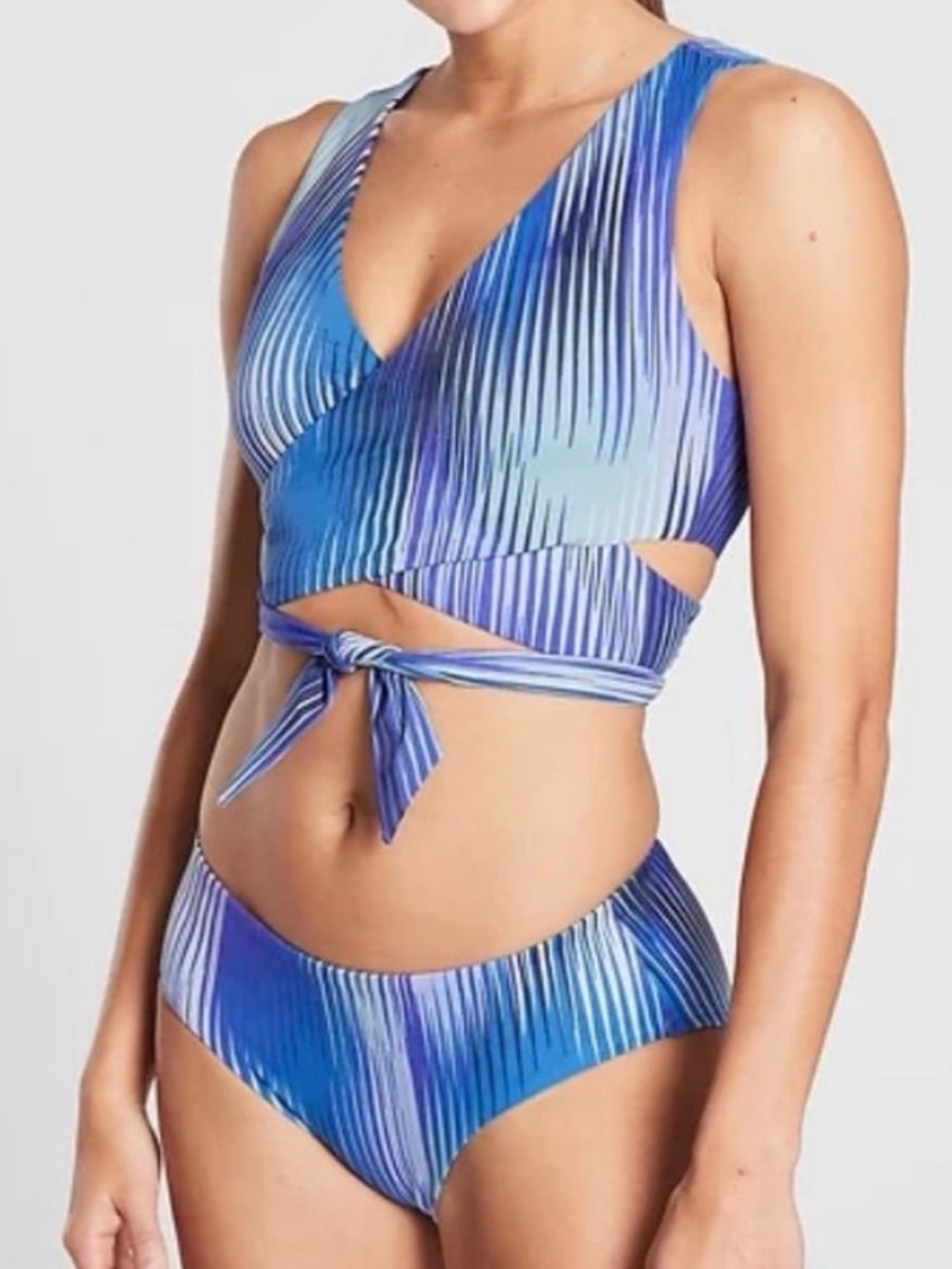 Athleta Ibiza Convertible Lavender and Blue Striped Bikini